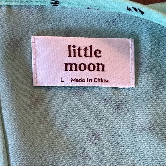 Aritzia Little Moon Mint Green/Black Pattern Long Sleeve Ruffle Dress (L) - Picture 12 of 16